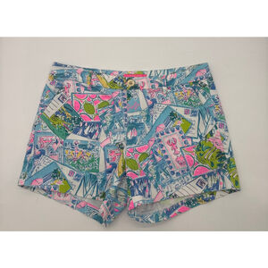 LILLY PULITZER Shorts Size 10 Blue Pink Multi-color Coastal Print